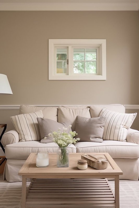 Rolled Arm Sofa in Mushroom Grey Living Room with Slatted Coffee Table