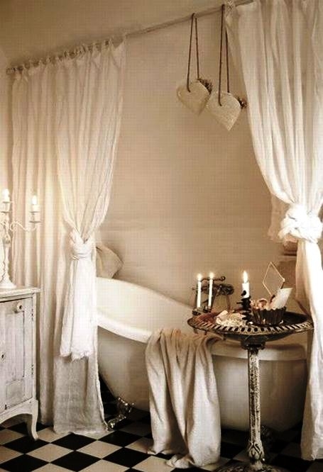 Romantic Clawfoot Tub with Linen Curtain Canopy Ideas
