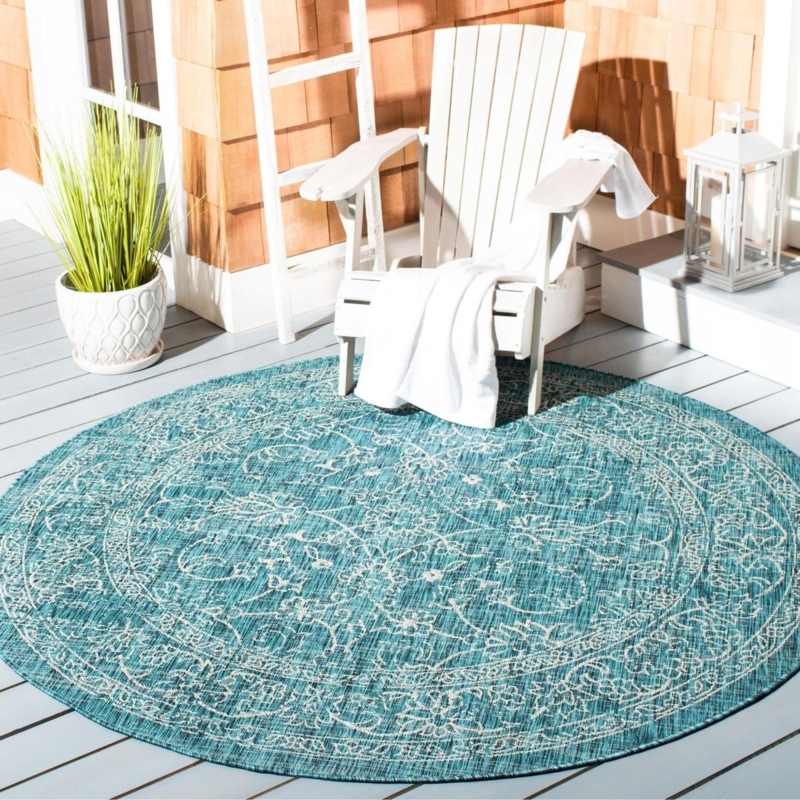 Round Area Rug, Beige Charcoal Trellis Border, Flatweave Geometric.