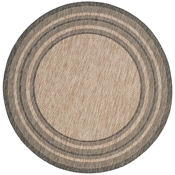 Round Area Rug Striped Border Natural Transitional
