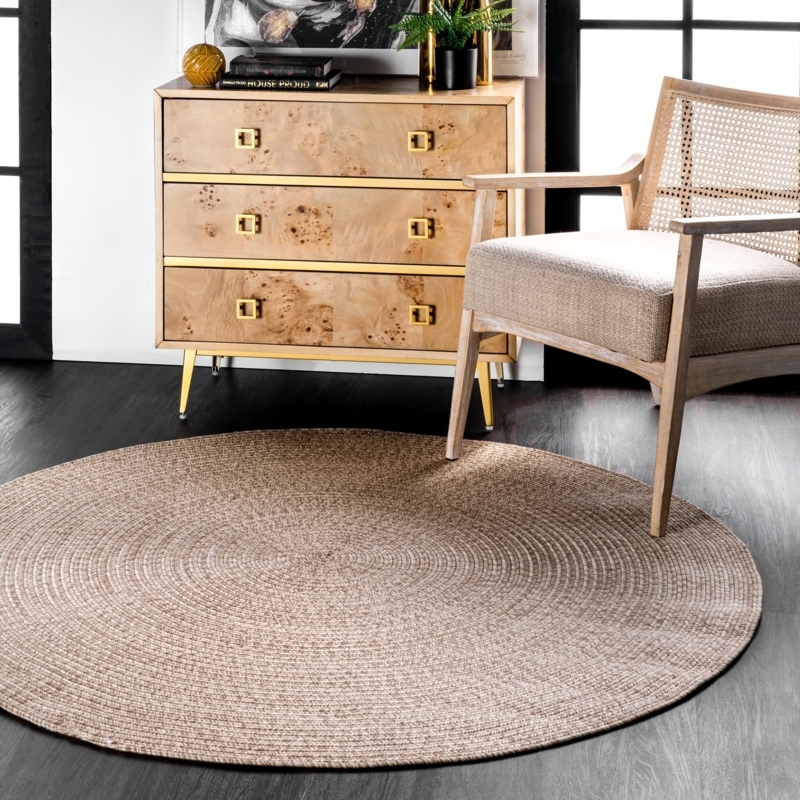 Round Area Rug Tan Concentric Braiding Rustic Neutral Circular Decor