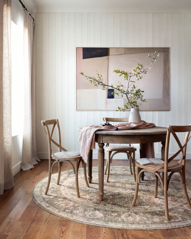 Round Area Rug with Medallion Pattern in Cottage Dining Nook