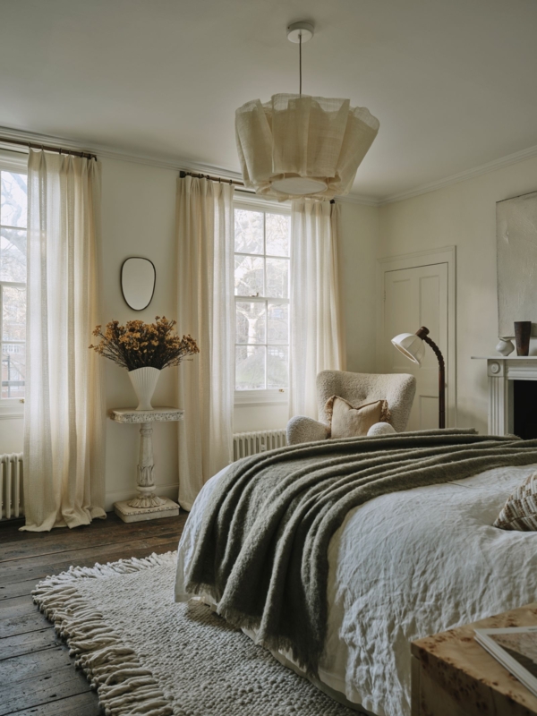Ruffled Pendant Light Neutral Bedroom Layered Textures Olive Green