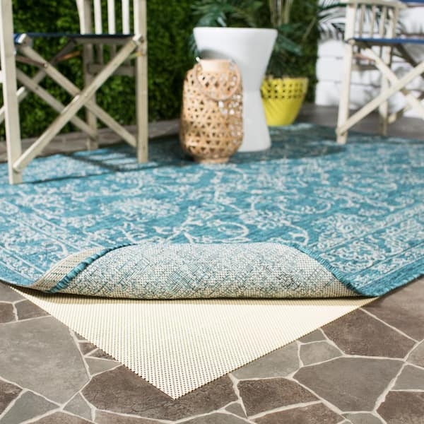 Rug Pad: Cream Waffle Weave, Breathable Perforated Grid Outdoor Mat