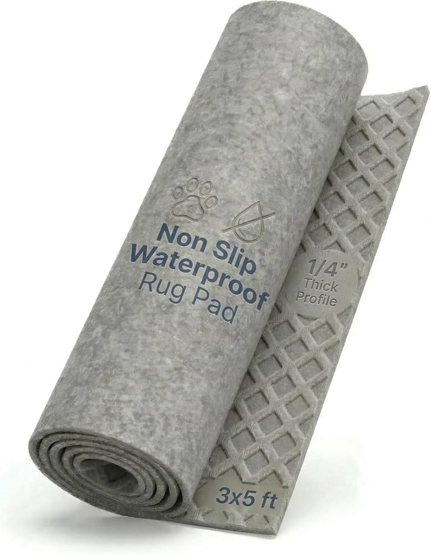 Rug Pad, Off-White Embossed Grid Texture Spill-Proof Barrier