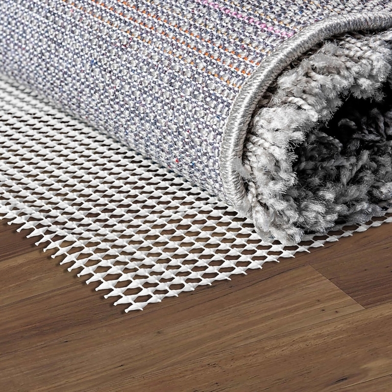 Rug Pad Perforated Surface Grid Pattern Cream Low Profile Mat