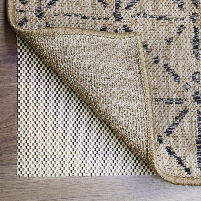 Rug Pad: Tan Breathable Mesh, Coastal Patio Rug Styling Solution on Deck