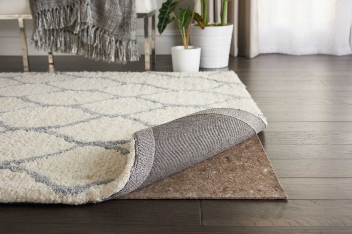 Rug Pad Tan Grid Perforations Waffle Weave Low Profile Non Slip
