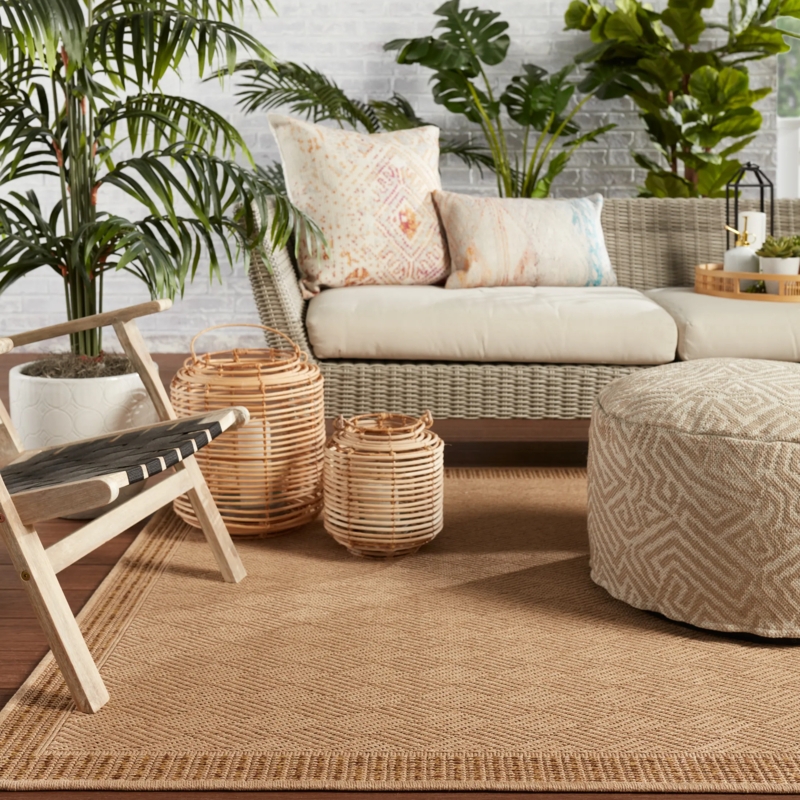 Runner Rug Beige Brown Contrast Border Flatweave Woven