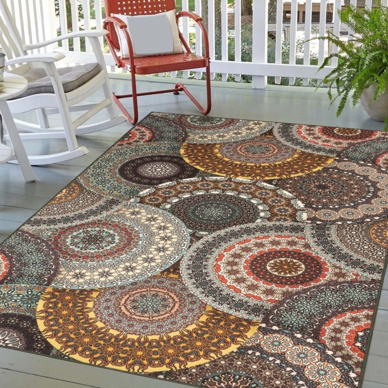 Runner Rug Black Ivory Medallion Traditional Outdoor Patio