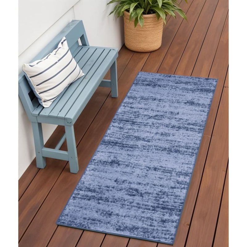 Runner Rug Blue Grey Abstract Swirl Pattern Contemporary