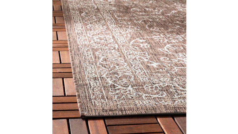 Runner Rug Brown Ivory Floral Geometric Pattern Transitional Trellis