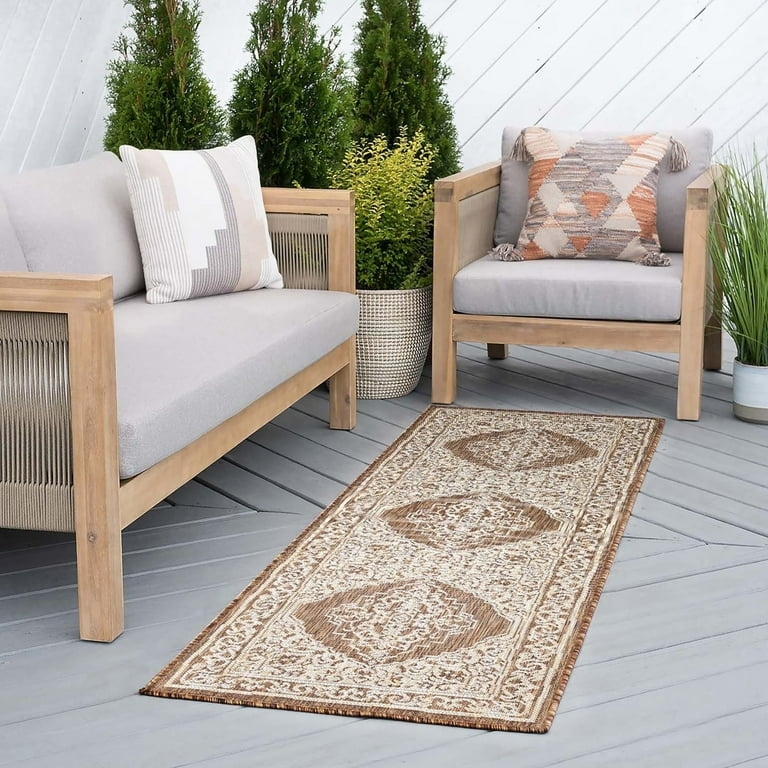 Runner Rug Brown Symmetrical Scrollwork Resistant Traditional Floral