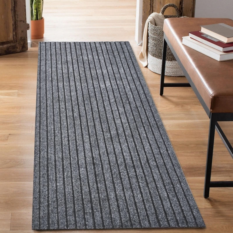 Runner Rug Charcoal Extra Long Ribbed Low Profile Utility Hallway Rug