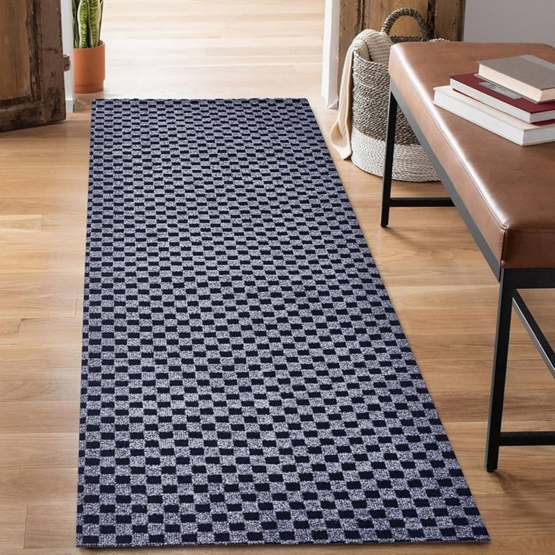 Runner Rug Charcoal Ribbed Texture Low Pile Industrial Gray Runner