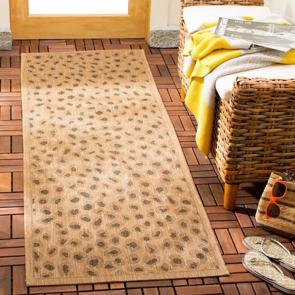 Runner Rug Gold Tone Leopard Print Flatweave Safari Hallway