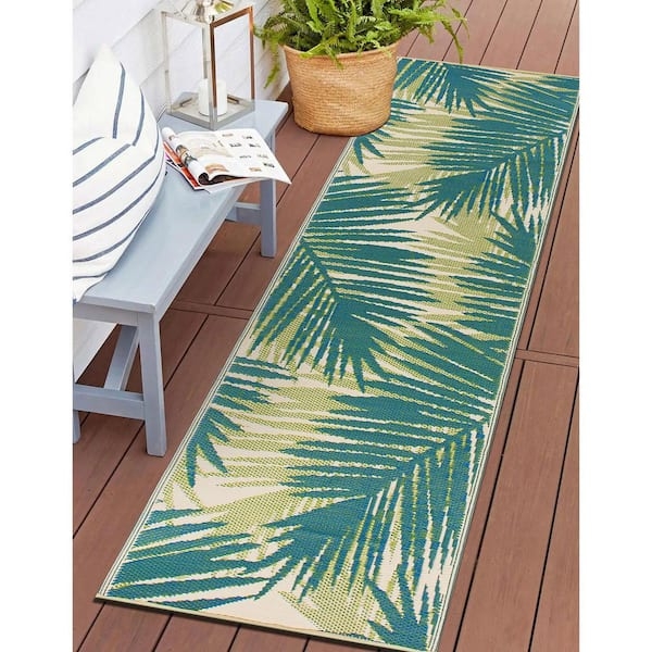 Runner Rug Green Monstera Leaf Tropical Outdoor Mat