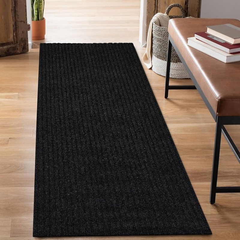Runner Rug Grey Ribbed Texture Non Slip Hallway Mat