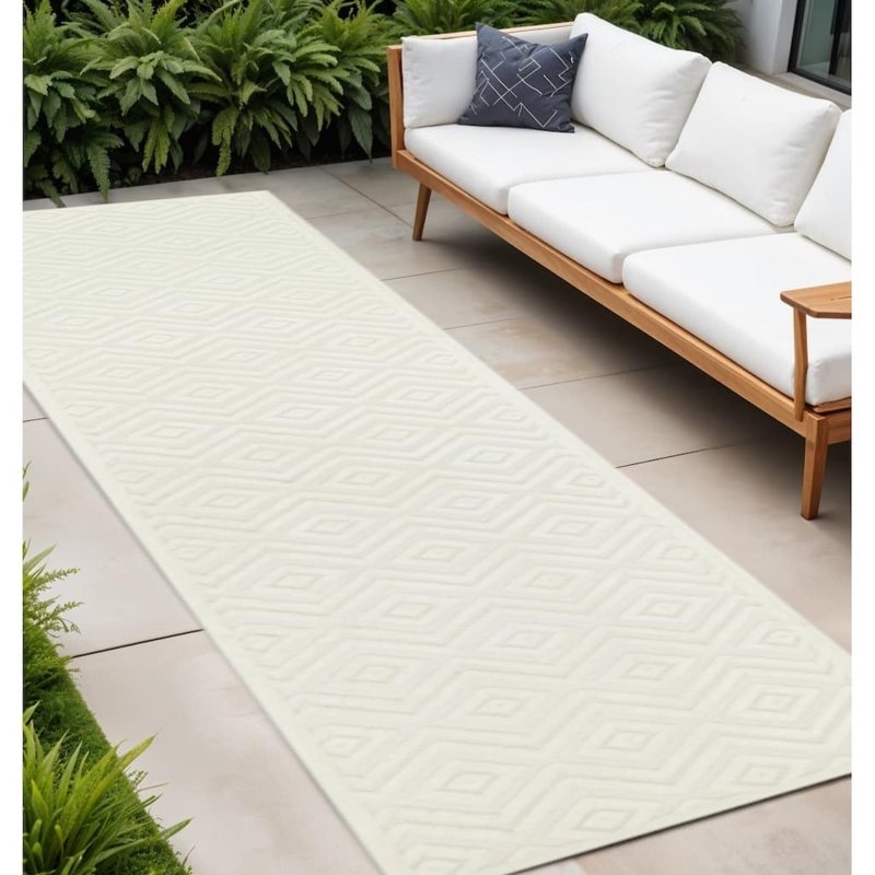 Runner Rug Ivory Black Linear Geometric Motif Geometric Runner Rug