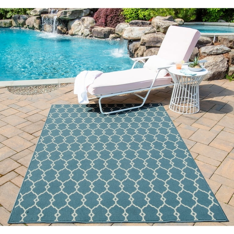 Runner Rug Navy Ivory Trellis Coastal Transitional Patio