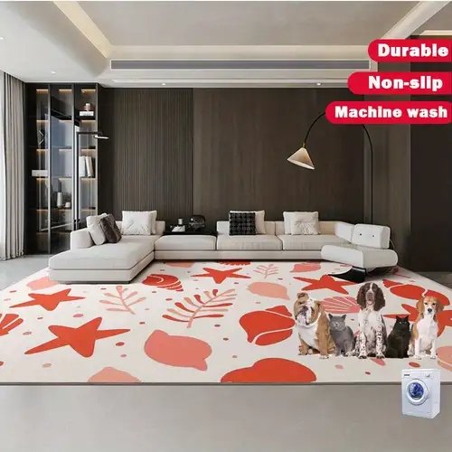 Runner Rug: Red Starfish Print, Ocean Themed, Coastal Kitchen
