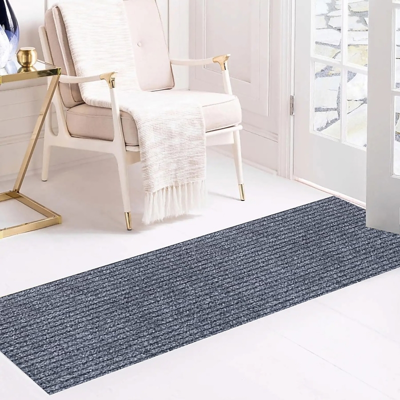 Runner Rug: Ribbed Texture Charcoal Gray Low Profile Minimalist