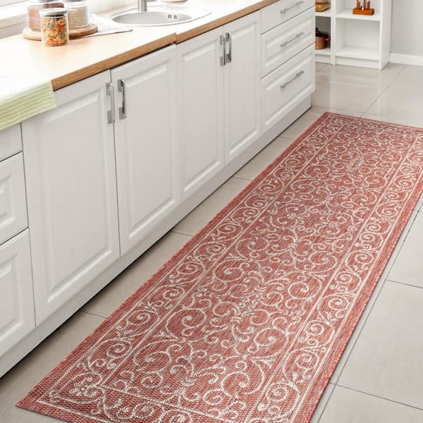 Runner Rug Rust Red Medallions Distressed Boho Distressed Red Outdoor
