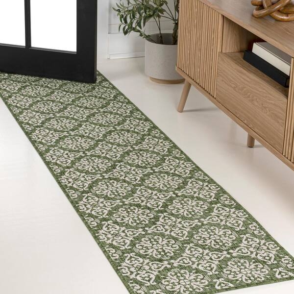 Runner Rug Sage Green Mediterranean Tile Flatweave Deck