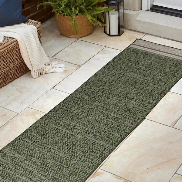 Runner Rug: Sage Green Mingled Pattern Flatweave Minimalist Woven
