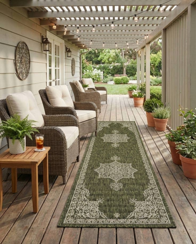 Runner Rug Sage Green Traditional Oriental Low Pile Traditional Hallway