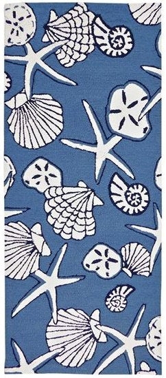 Runner Rug Seashell Motif Hooked Texture Coastal Navy