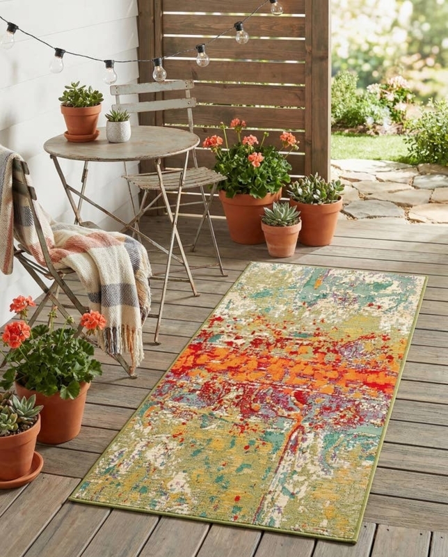 Runner Rug: Teal and Rust Orange Overlapping Circles Geometric Modern