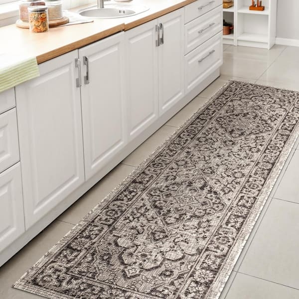 Runner Rug Textured Weave Medallion Pattern Boho Medallion Outdoor