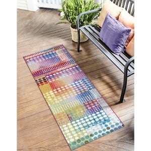 Runner Rug Vibrant Blue Orange Abstract Low Pile Vibrant Modern Runner