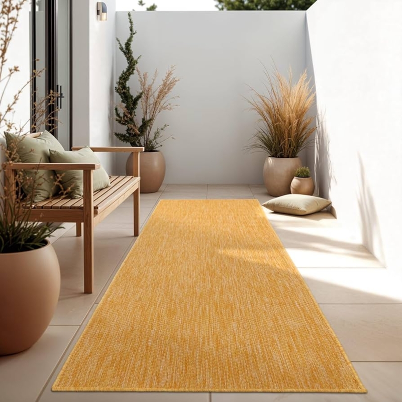 Runner Rug, Vibrant Yellow Mottled Pattern, Weatherproof, Bright Balcony