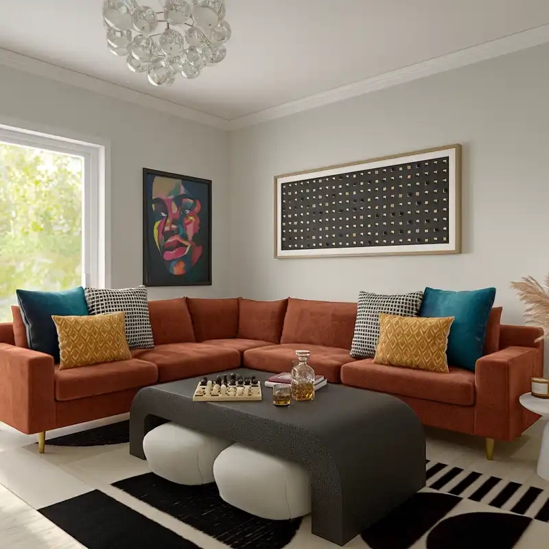 Rust Orange Sectional Sofa Ideas: Arched Bridge Coffee Table