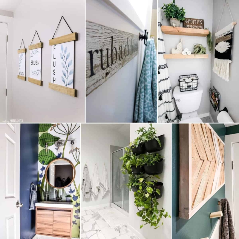 Rustic Bathroom Wall Decor Ideas with Layered Textures and Plants