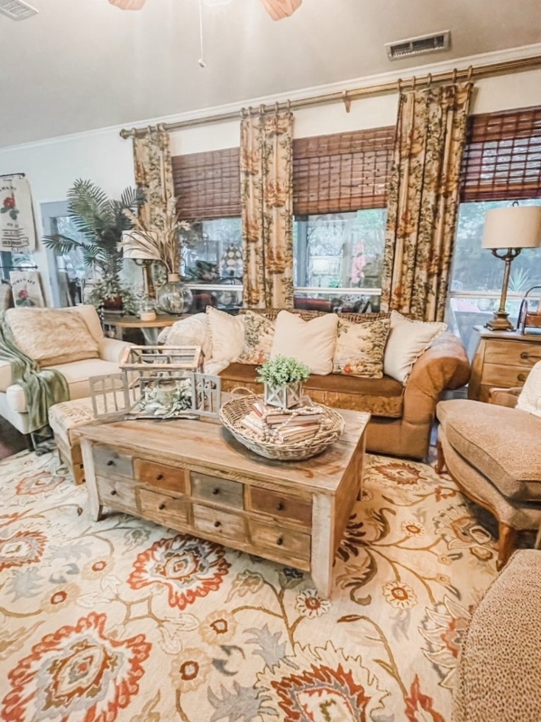 Rustic Coffee Table with Drawers in French Country Living Room Decor