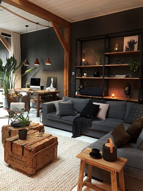 Rustic Crate Coffee Tables in Industrial Living Room Design