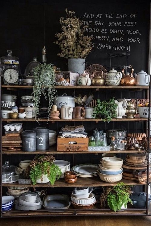 Rustic Farmhouse Baker's Rack with Chalkboard Wall Backdrop