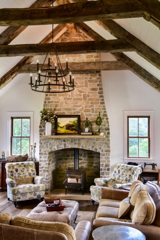 Rustic Farmhouse Living Room With Exposed Timber Beams
