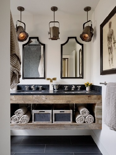 Rustic Industrial Bathroom Vanity with Reclaimed Wood and Stone Top