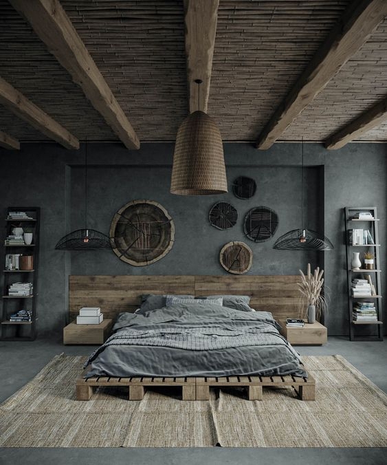 Rustic Industrial Platform Bed with Pallet Style Base
