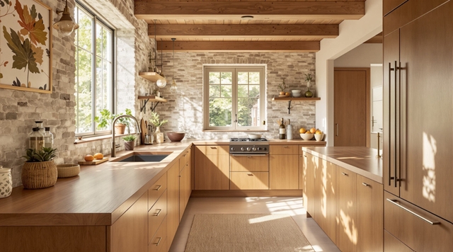 Rustic Minimalist Kitchen Design with Exposed Brick Walls