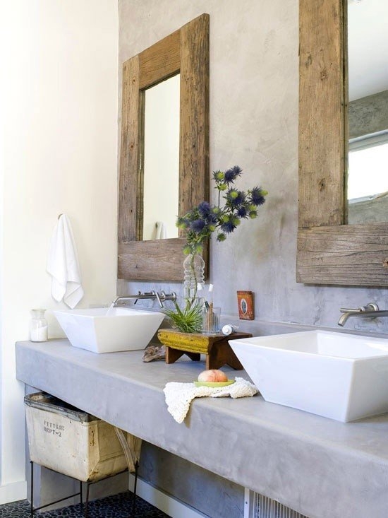 Rustic Modern Bathroom Vanity with Reclaimed Wood Mirror Frames