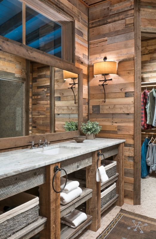 Rustic Open Shelf Vanity Styling with Black Iron Accents