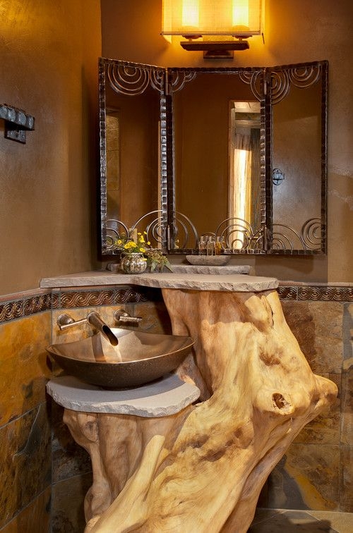 Rustic Organic Bathroom Vanity with Unique Tree Stump Base