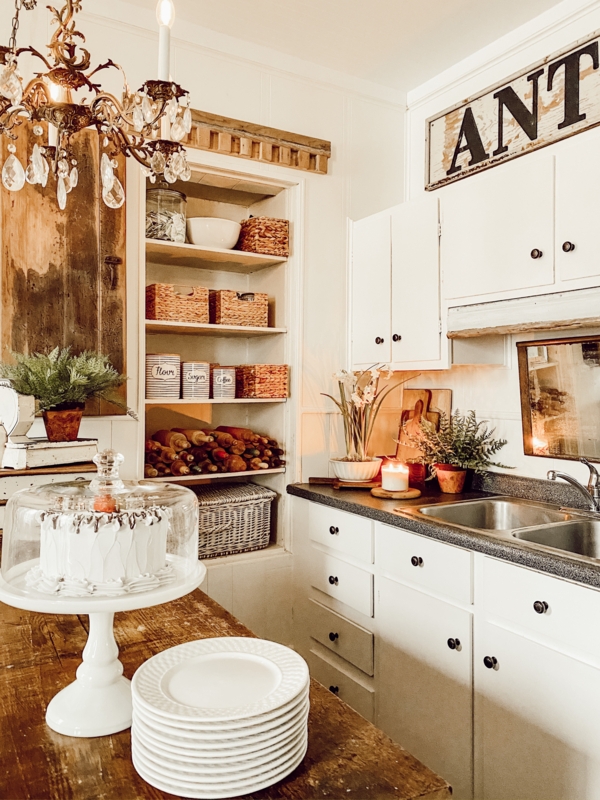 Rustic Pantry Storage Styling with Woven Wicker Baskets