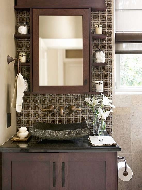 Rustic Vessel Sink Vanity with Integrated Side Shelving