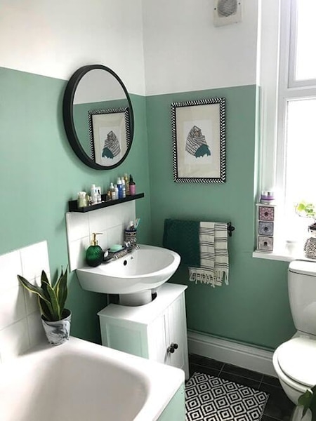 Sage Green Half Painted Walls: Small Bathroom Storage Ideas